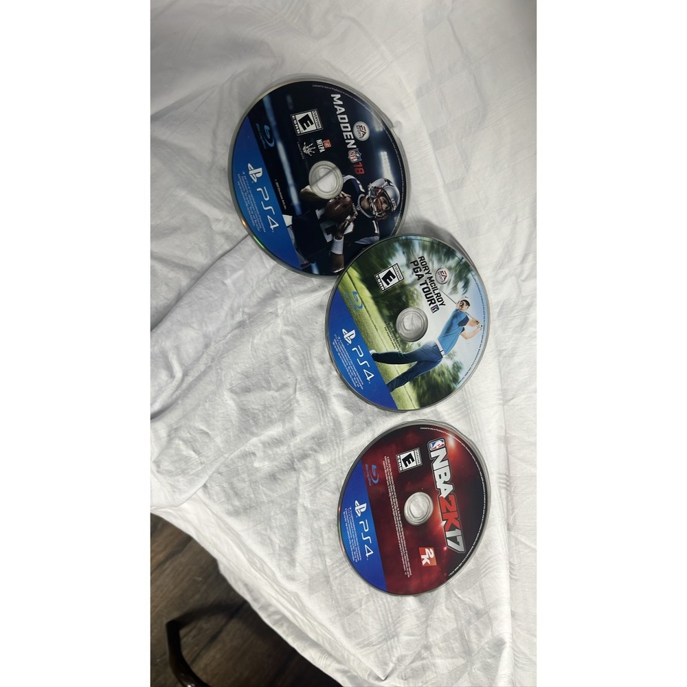 PS4 Sports Game Bundle Madden 18 NBA 2K17 Rory McIlroy PGA Tour Disc some scratc